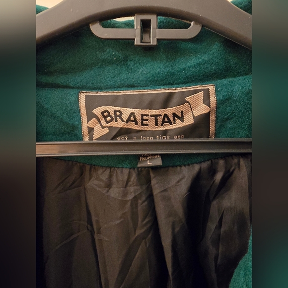 Braetan wool mix blazer size large womens? Green with colorful suede patches - Picture 5 of 8